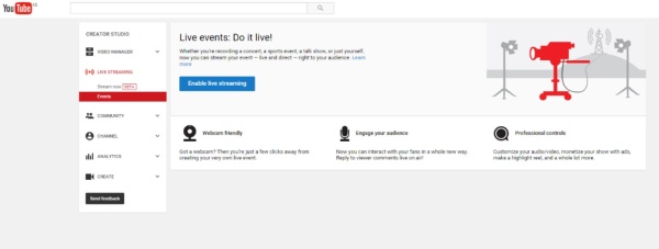 Youtube live events